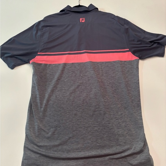 FootJoy FJ Men’s XL Golf Polo Shirt Gray Pink Stripe Performance Stretch - Picture 6 of 7